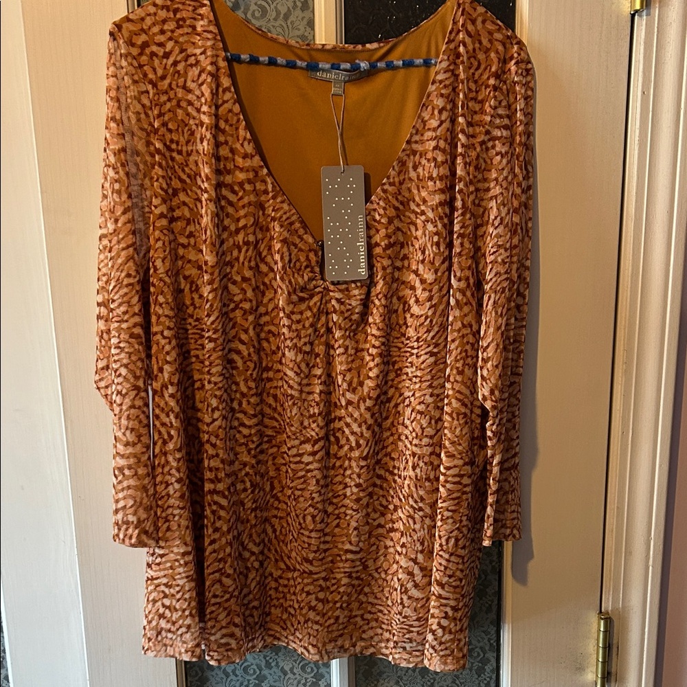Daniel Rainn Rust Patterned Blouse 2X